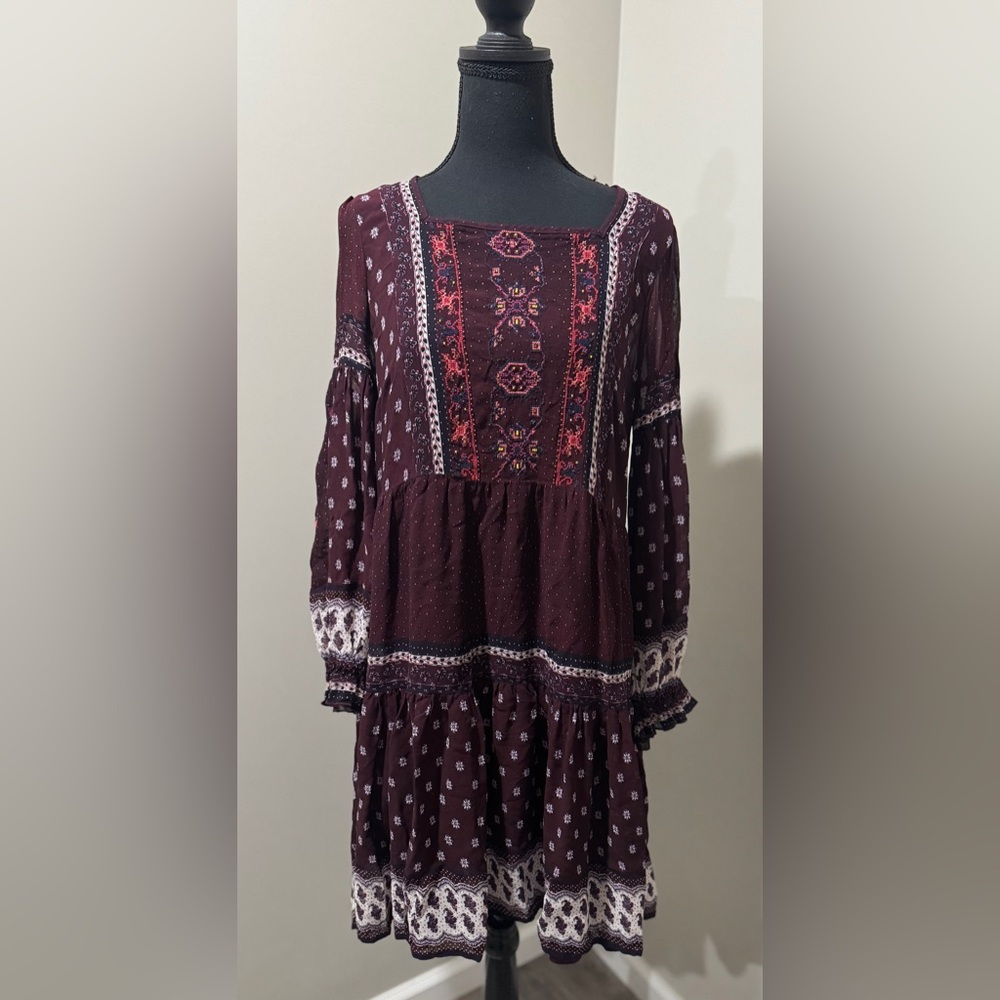 Anthropologie Burgundy Boho Dress Womens 14 ‎ Cottagecore whimsical